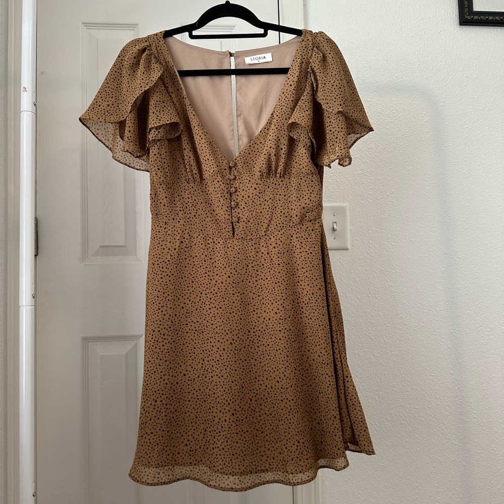 Brown dress with black polka dots